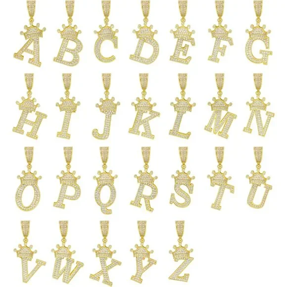 Personalized 18K Gold Plated Initial Letter Necklace with Crown Pendant - 23.6”